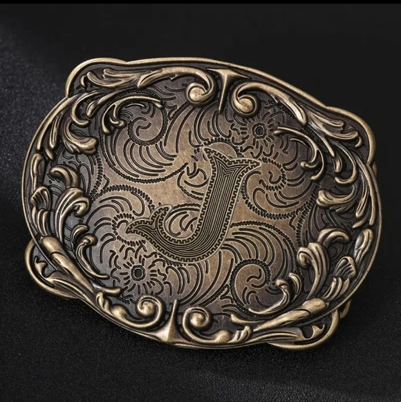 Other - Western Initial “J” Belt Buckle – Monogram Floral Scroll – Cowboy Cowgirl